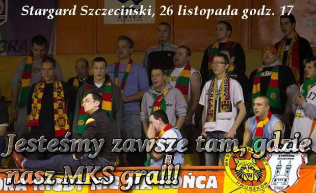 Plakat zapowiadający wyjazd kibiców drużyny MKS Znicz Basket Pruszków na spotkanie I ligi koszykówki mężczyzn ze Spójnią Stargard Szczeciński #ZniczBasket #Pruszków #koszykówka #ILiga #PZKosz #Spójnia #StargardSzczeciński #kosz #basket