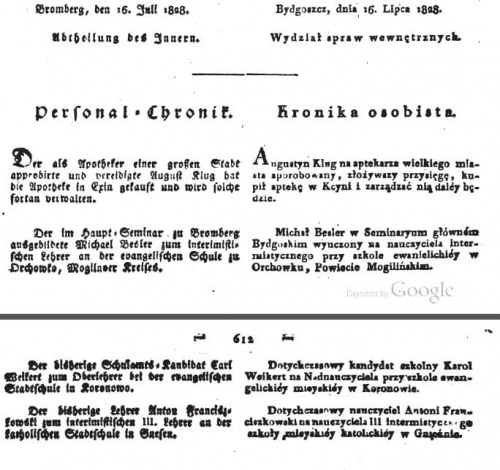 Amtsblatt 1828 Michał Basler