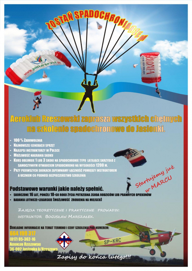 Plakat kursu spadochronowego- Rzeszów, Jasionka 2011 #skoki #skydive #skydiving #spadochron #plakat #kurs #spadochronowy #spadochronowe